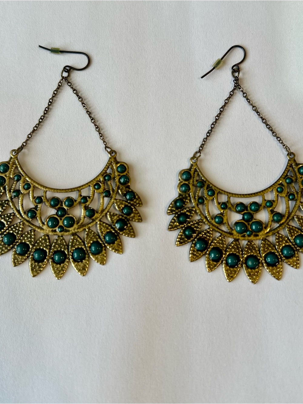 Bohemian Teal and Gold Filigree Drop Earrings - Women Jewelry